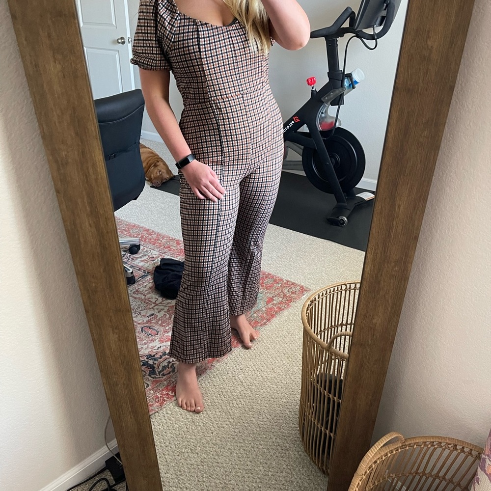 Free People Oxford Plaid Wide Leg Jumpsuit Womens
Size Large